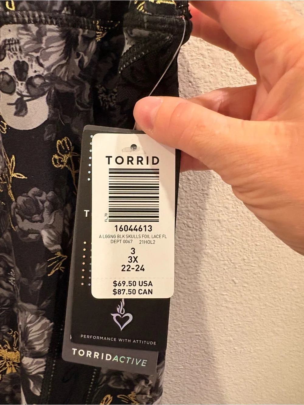 Torrid Active Black Floral Skull  Leggings with Gold Accents